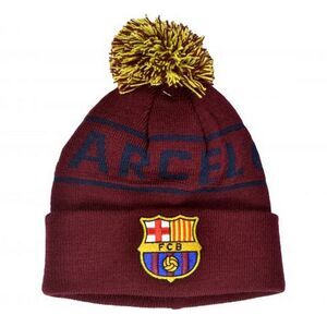 Barcelona FC Unisex Adult Text Knitted Bobble Beanie / Burgundy/Navy